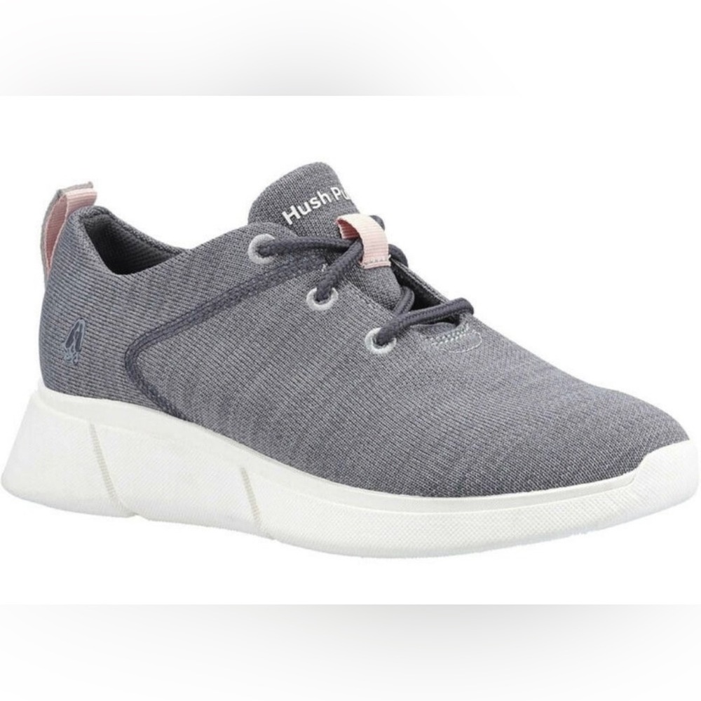 Hush Puppies Makenna Grey Heather Pink Lace Up Stretch Knit Comfort Sneakers